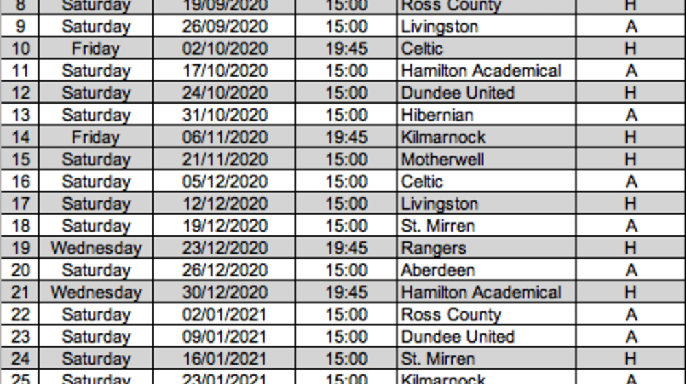 2020/21 Fixtures Announced